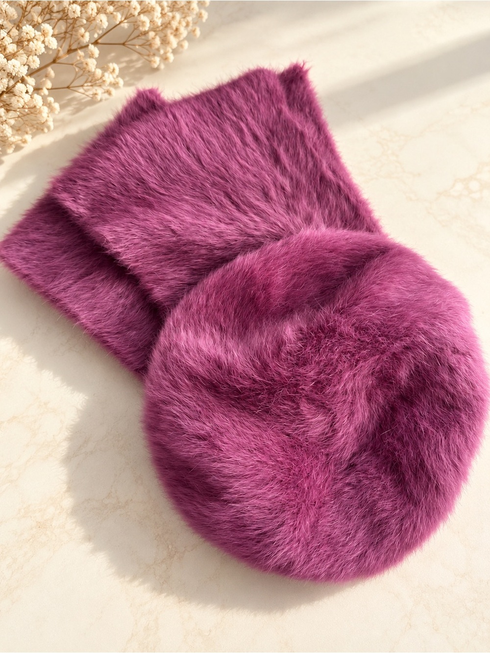RABBIT FUR KNIT HAT & SCARF